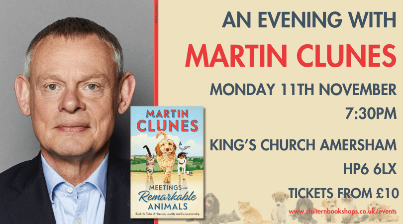 CWBookshop's tweet photo. Animal lovers assemble! 🐾

We're delighted to be welcoming the one and only Martin Clunes to #Amersham on Monday 11th November, when he'll be chatting about his new book MEETINGS WITH REMARKABLE ANIMALS, full of extraordinary stories! 🦮

Tickets here:
https://t.co/hBEFgSRQMp https://t.co/jzlUB1lCHK