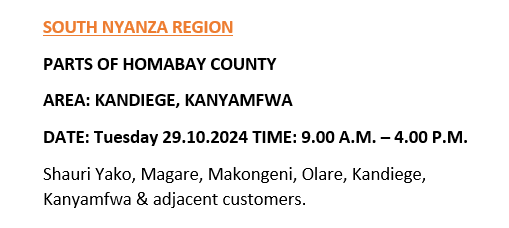 Good Evening. The following areas will be on a planned power maintenance tomorrow (29.10.2024) .^CW