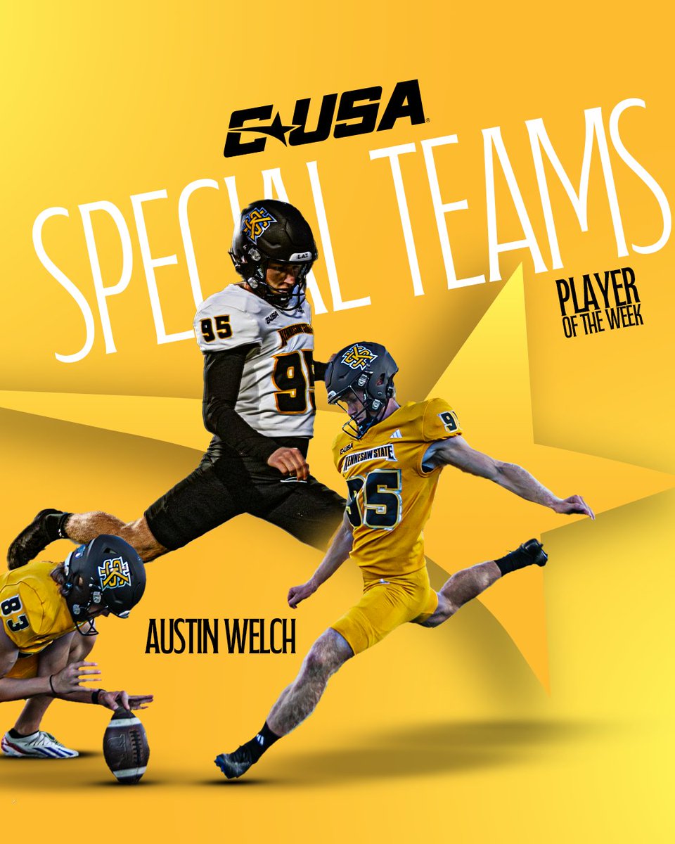 Kennesaw State Football (@kennesawstfb) on Twitter photo Clean sweep ๐งน๐งน๐งน
<a href="/ConferenceUSA/">Conference USA</a> Players of the Week <a href="/daebryson/">Davis Bryson</a> <a href="/TylerHallum1/">Tyler Hallum</a> <a href="/AWelch_16/">Austin Welch</a>
๐ฐ tinyurl.com/2yt85v37
#GoldStandard | #SeeUs Clean sweep ๐งน๐งน๐งน
<a href="/ConferenceUSA/">Conference USA</a> Players of the Week <a href="/daebryson/">Davis Bryson</a> <a href="/TylerHallum1/">Tyler Hallum</a> <a href="/AWelch_16/">Austin Welch</a>
๐ฐ tinyurl.com/2yt85v37
#GoldStandard | #SeeUs