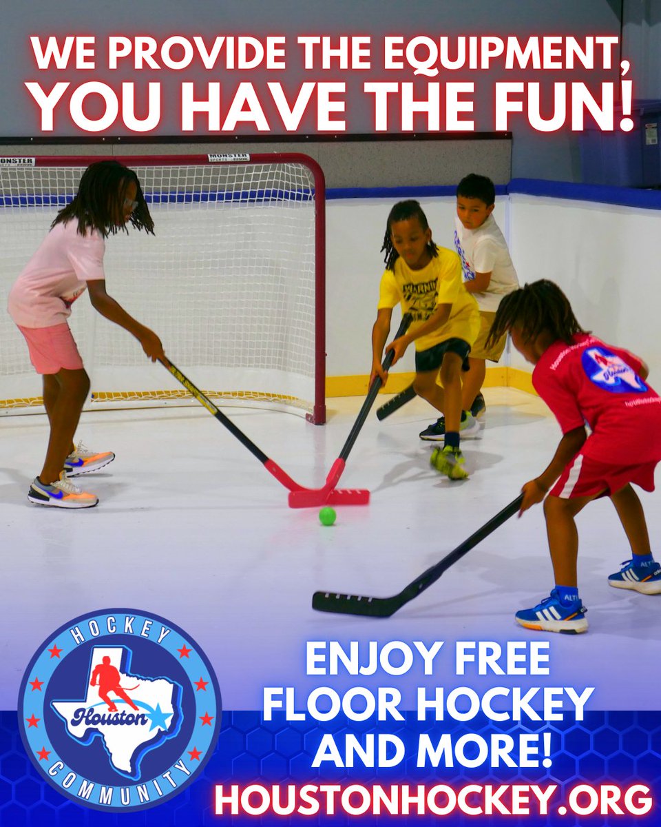 We provide the equipment and you have the fun! Bring the kids for free floor hockey! 🏒️ Book online &amp; fall in love with the game! ❤️ Floor hockey for up to 8, incl. 1 adult. Visit our website to reserve your spot! 📅