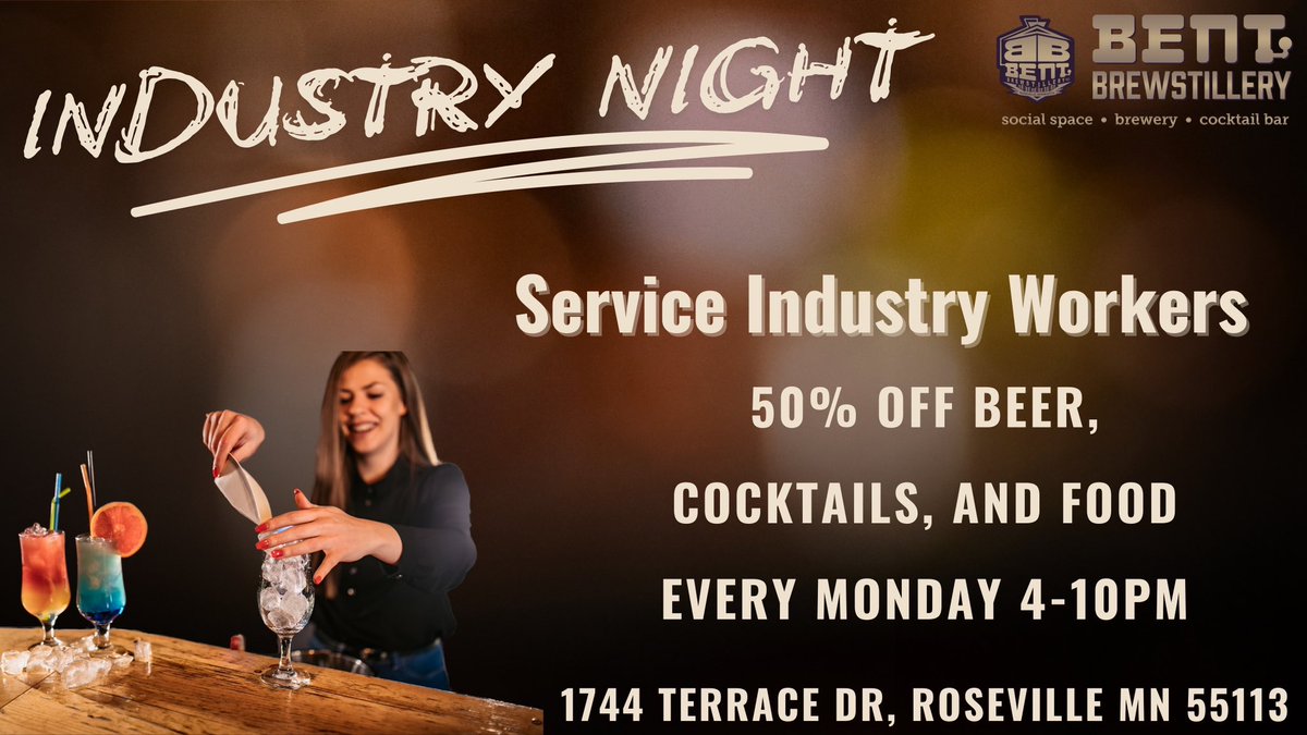 Calling all service industry professionals! Tonight is industry night at Bent, all service industry workers enjoy 50% off beer, cocktails, and food.