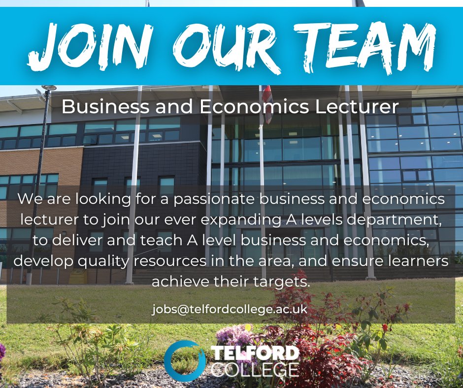 We're hiring 🌟

💼 We have a number of exciting roles across our curriculum, business and support teams. Could you be our next business and economics lecturer? 🧮

Apply now or discover more roles 👇
telfordcollege.ac.uk/about/job-vaca…