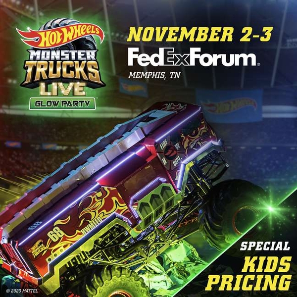 KIX106's tweet image. Join us for the exhilarating Hot Wheels Monster Trucks Live Glow Party on Nov 2, 2024, 12:30 PM at FedExForum, Memphis! Get tickets here bit.ly/3Y8ulRq  #MonsterTrucks #LiveAction #GlowParty