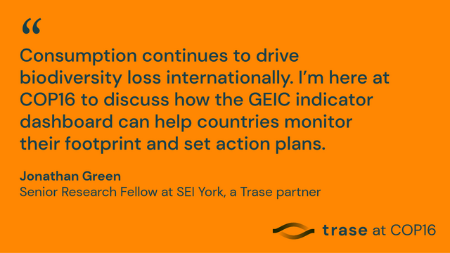 Trase (@traseearth) on Twitter photo #COP16 | “Consumption continues to drive #biodiversity loss. To address this, countries must take responsibility for their offshored impacts” - Jonathan Green, Senior Research Fellow at <a href="/SEIresearch/">SEI Research</a>, on how the GEIC indicator can help countries monitor their footprint.
#COP16Cali #COP16 | “Consumption continues to drive #biodiversity loss. To address this, countries must take responsibility for their offshored impacts” - Jonathan Green, Senior Research Fellow at <a href="/SEIresearch/">SEI Research</a>, on how the GEIC indicator can help countries monitor their footprint.
#COP16Cali