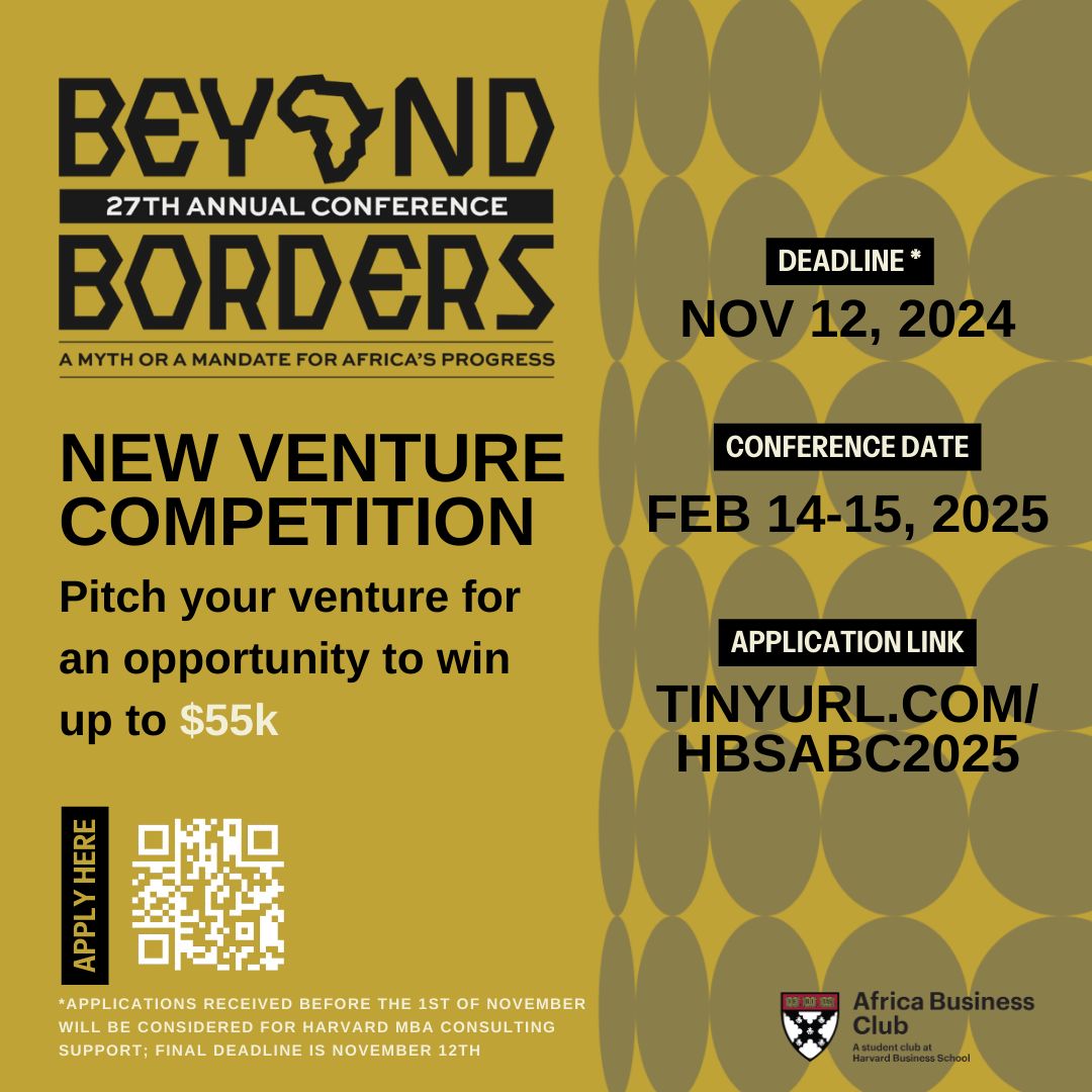 The Africa Business Conference at Harvard Business School has launched its application for the New Venture Competition, which will be held during the annual conference on February 14-15, 2025. @hbsabc