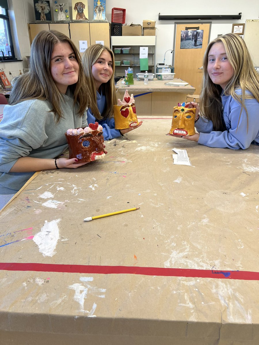 kuzminart's tweet photo. Applied Arts and Design 2 created Tiki jars from clay!  They loved them!  @JMinnuies @MTPSpride https://t.co/Oq8v0i5MmN
