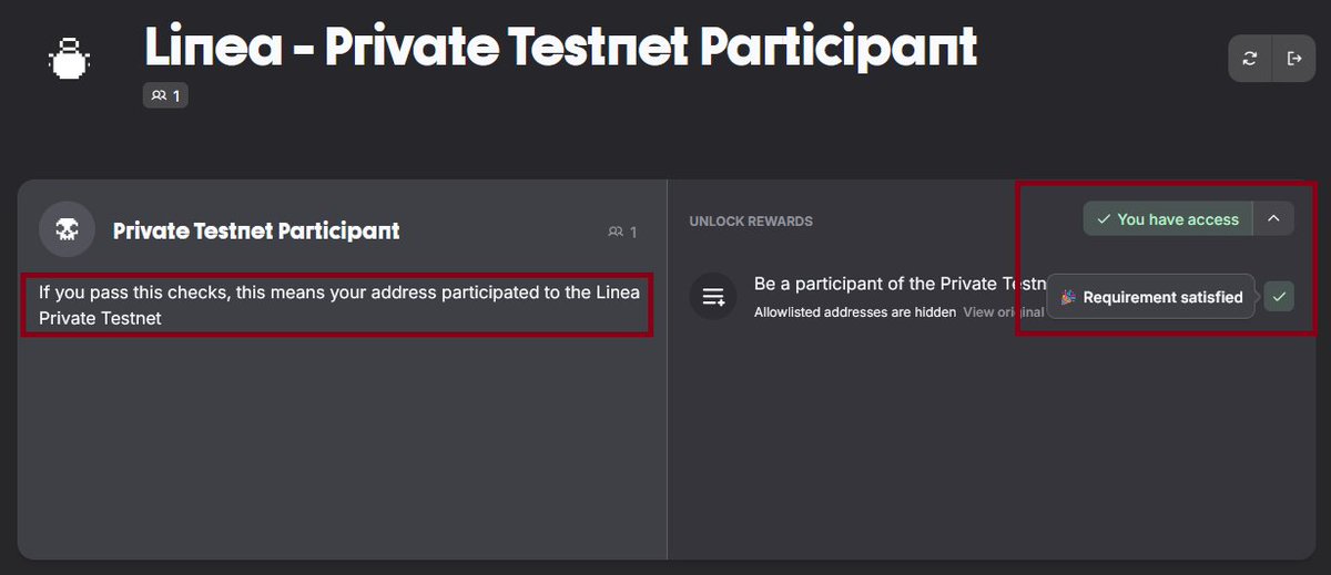 LXP Airdrop for Linea Private Testnet 

If you participated in the Linea private testnet, you qualify for the testnet LXP drop. PoH is required to receive LXP.

Check here:
guild.xyz/linea-private-…
