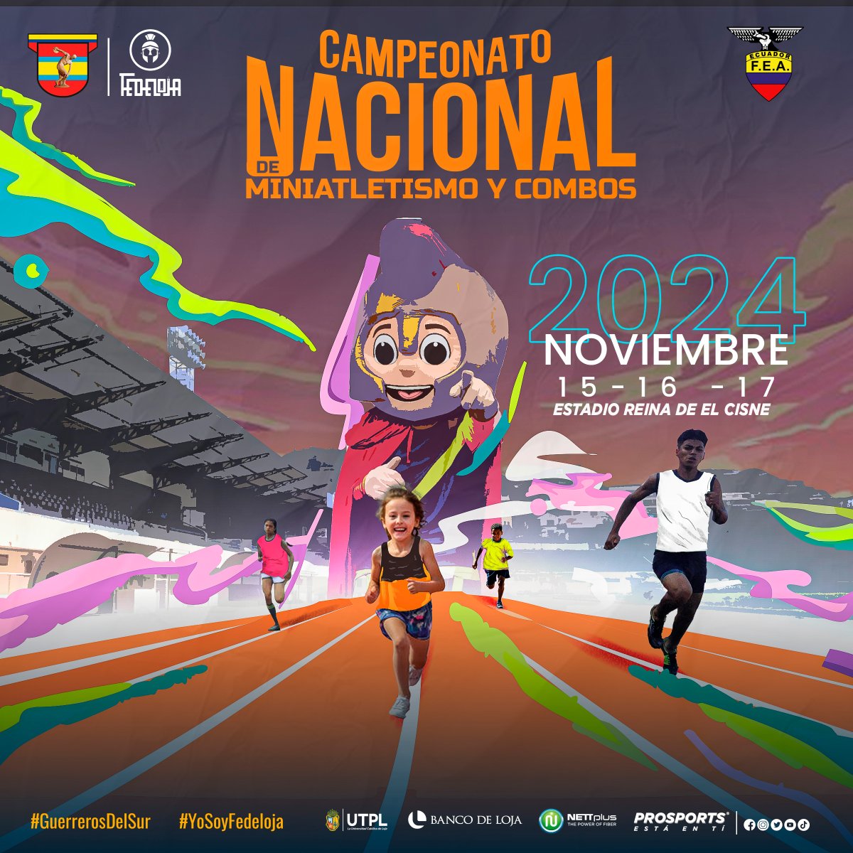 🔹Por segundo año consecutivo, #Loja será la sede del 𝗖𝗔𝗠𝗣𝗘𝗢𝗡𝗔𝗧𝗢 𝗡𝗔𝗖𝗜𝗢𝗡𝗔𝗟 𝗗𝗘 𝗠𝗜𝗡𝗜 𝗔𝗧𝗟𝗘𝗧𝗜𝗦𝗠𝗢 𝗬 𝗖𝗢𝗠𝗕𝗢𝗦

Este 15, 16 y 17 de noviembre viviremos una verdadera fiesta deportiva y cultural en nuestra ciudad

¡Te esperamos!