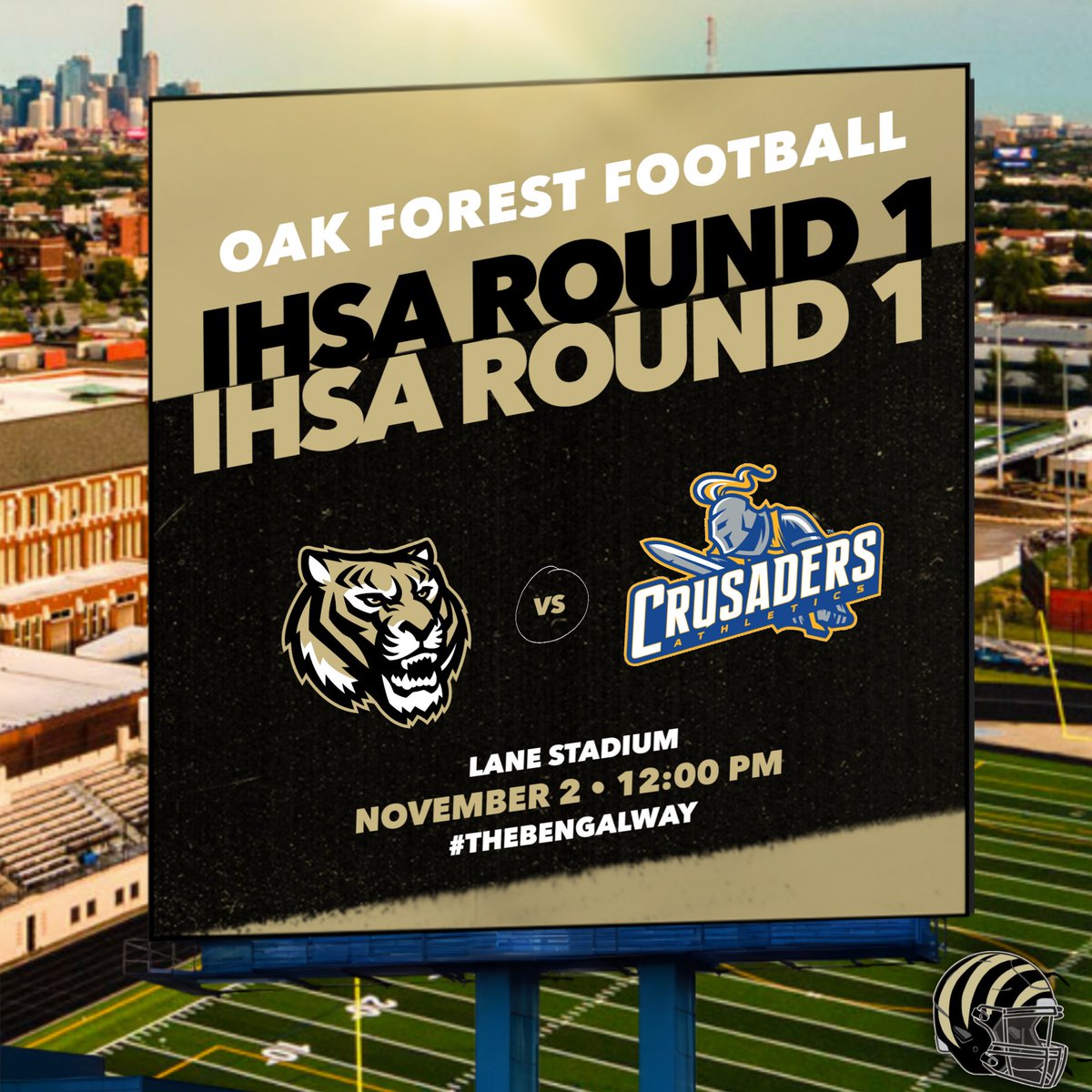 🚨IHSA ROUND 1 DETAILS🚨

Bengals will faceoff against Kennedy High School on Saturday November 2nd at 12pm @ Lane Stadium. SEE YOU THERE BENGAL NATION!!!

#thebengalway🐅 #IHSA #playoffs #round1 #onteam #onefamily #oneschool #oneway