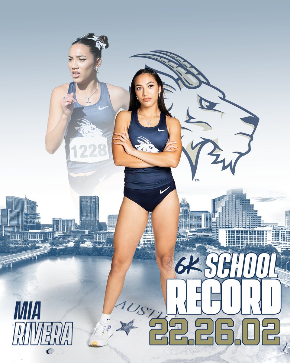 SEUAthletics's tweet photo. 👟 | Mia Rivera set a new @SEUXCTF record for the second time this season during Saturday's @LoneStarConf Championships. #FearTheGoat https://t.co/7ZzXclvA66