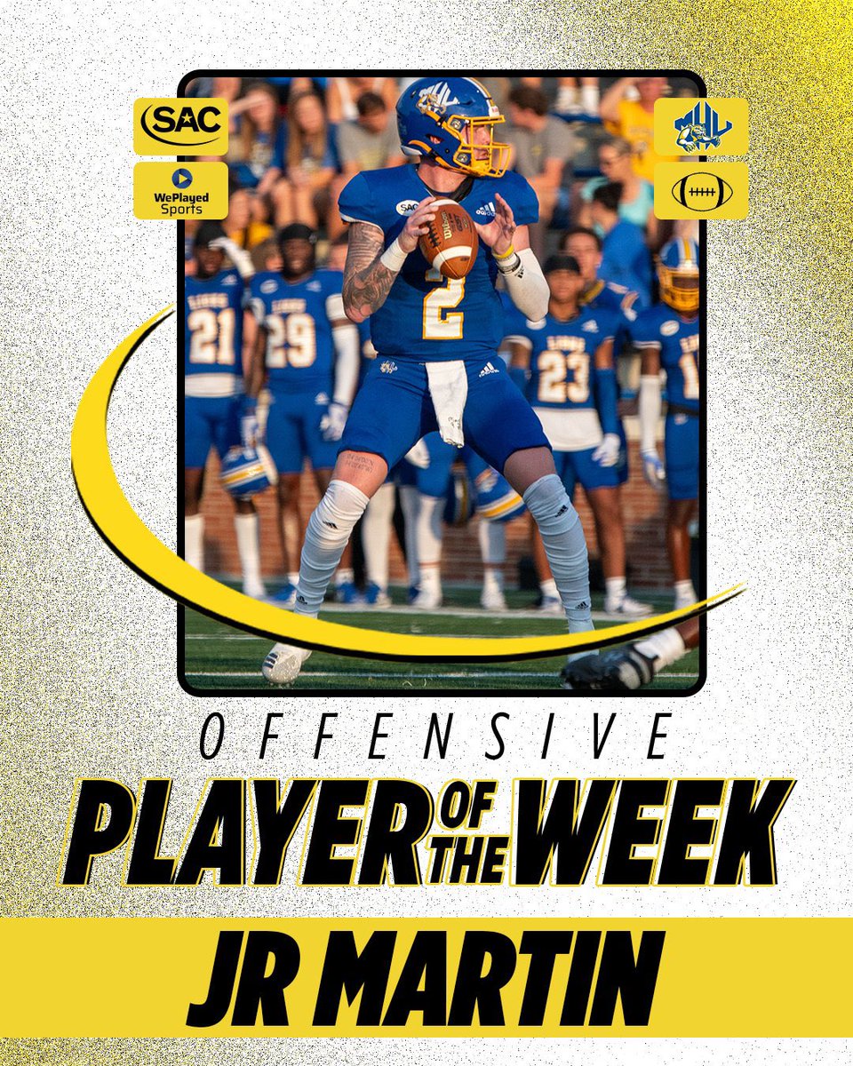 Congratulations to our very own <a href="/JRMartin_MMI/">JR Martin</a> for being player of the week. 

Passing: 22-26, 311 yards, 1 TD (completed 16 in a row at one point)
Rushing: 15 attempts, 41 yards, 1 TD