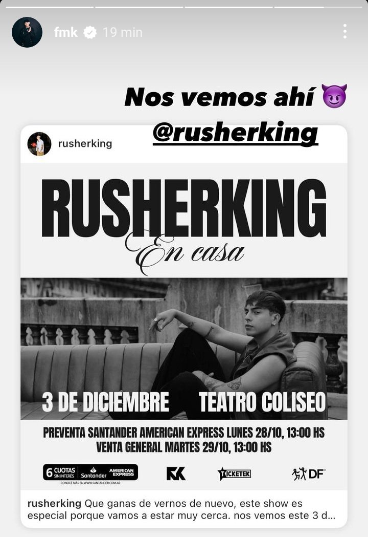 Fmk estará acompañando a Rusherking en su show rn el Coliseo