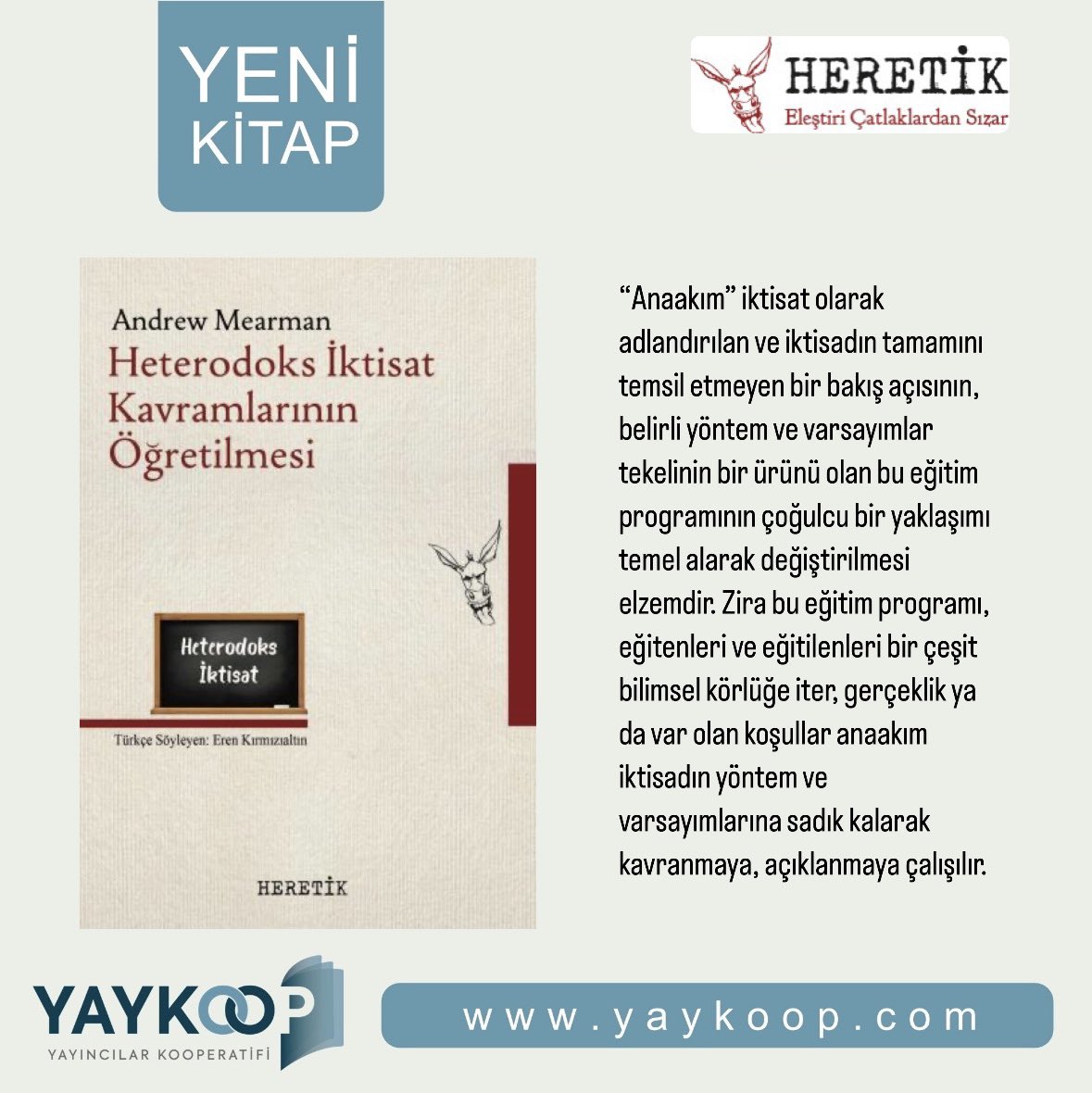 Heretik Yayıncılık etiketiyle okurla buluşan,“Heterodoks İktisat Kavramlarının Öğretilmesi” kitabını, internet sitemizden indirimli fiyatıyla edinebilirsiniz.

yaykoop.com/heterodoks-ikt…

<a href="/heretikyayin/">Heretik Yayıncılık</a> 

#yaykoop #HeterodoksİktisatKavramlarınınÖğretilmesi
#yenikitap #indirimlikitap