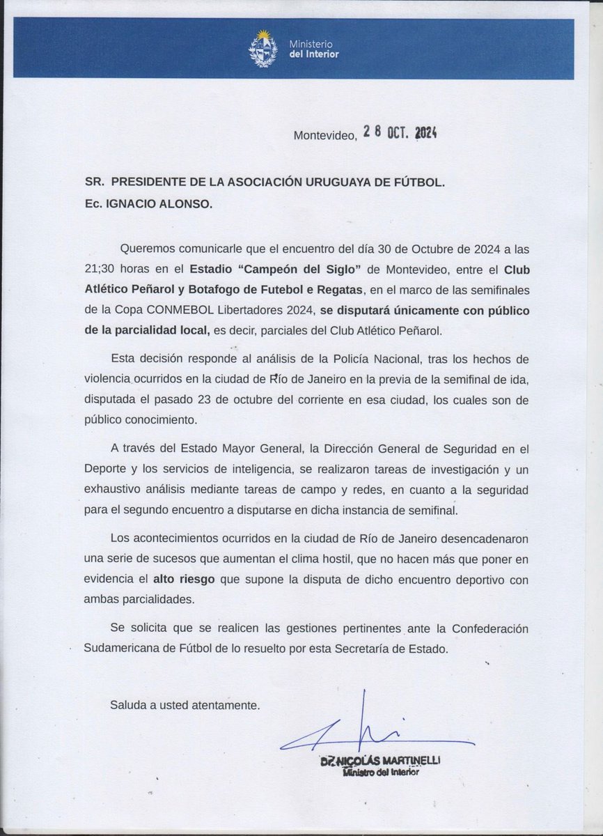 Peñarol - Botafogo se disputará únicamente con la parcialidad local.

Ante los incidentes violentos ocurridos en Río de Janeiro durante el partido de ida de la Copa Libertadores entre Peñarol y Botafogo, decidimos prohibir el ingreso de los hinchas de Botafogo al Estadio Campeón