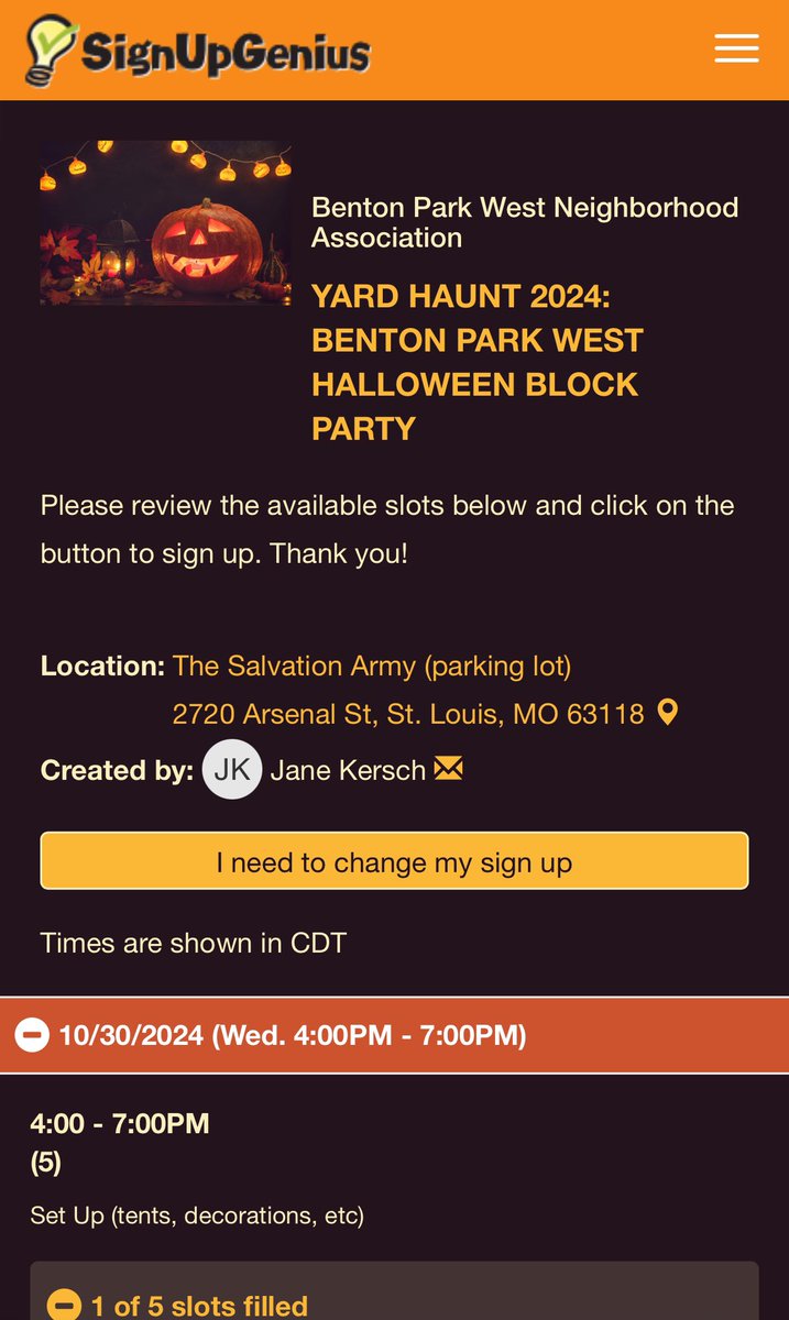 LOOKING FOR VOLUNTEERS 🗣️
to help run + have fun at our...

HALLOWEEN BLOCK PARTY! 🎃
Thu Oct 31 at the Salvation Army

SIGN UP HERE 👇
m.signupgenius.com/#!/showSignUp/…