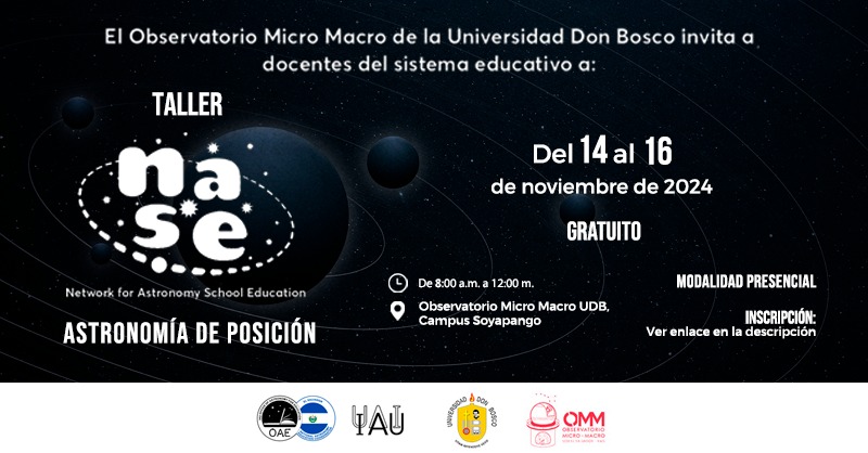 ommudb's tweet photo. Inscripción abierta a nuestro taller NASE "Astronomía de posición" 🪐💫.
Un curso que tiene el respaldo de la Unión Astronómica Internacional (IAU) y tiene por finalidad la capacitación de docentes en didáctica de la astronomía.

🔗Inscríbete: https://t.co/Zn6wJpX422 https://t.co/jHeLCiHMXF