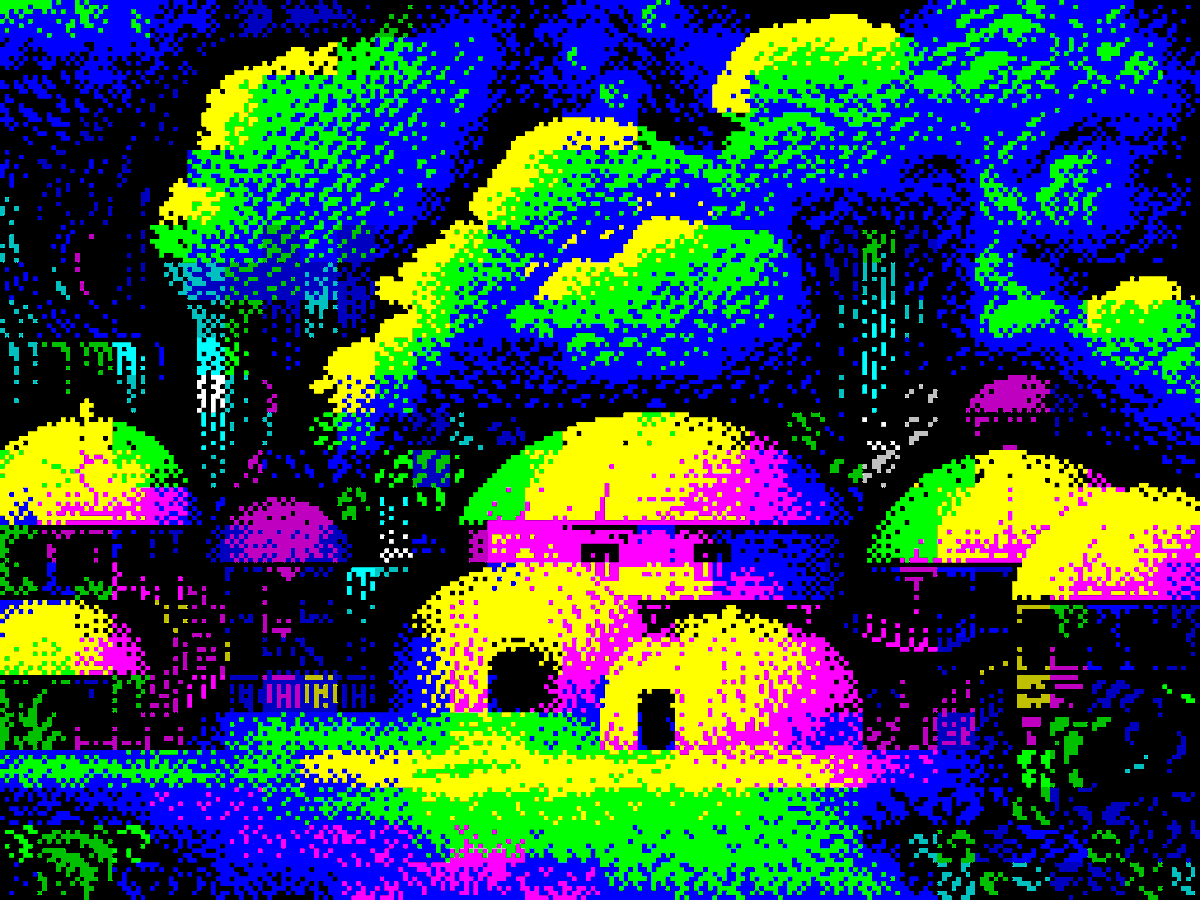 helpcomputer0's tweet photo. Lost village #pixelart #ドット絵 #ZXSpectrum https://t.co/s4TBPj0Puk