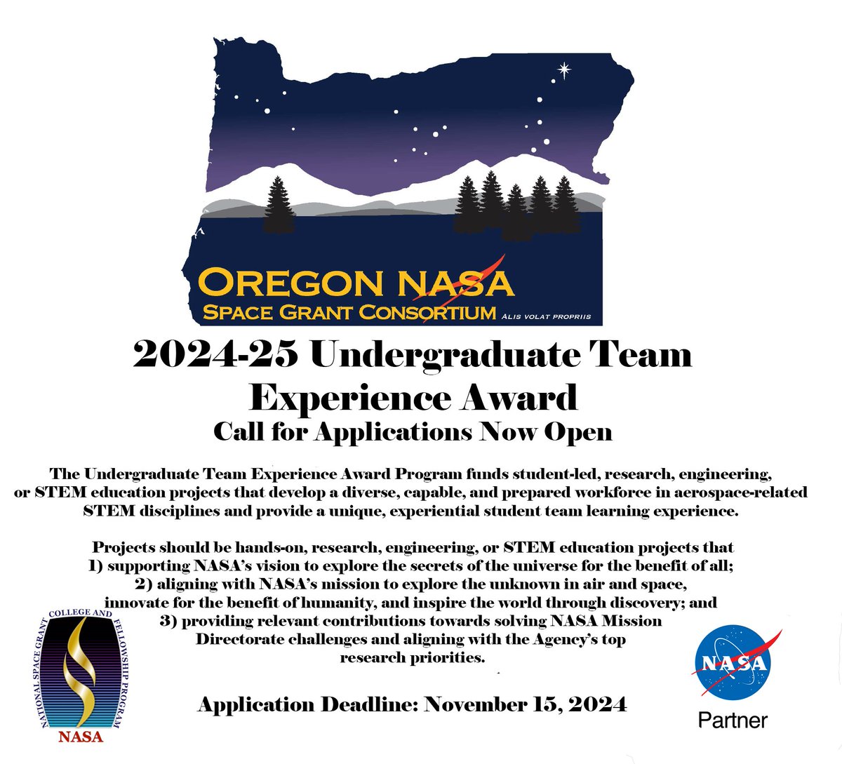 Happy Monday! Our 2024-2025 UTEAP program applications are open, due Nov. 15. And, drumroll please…no cost share required this year! One-time deal, so apply now! #STEM #Funding  

For more info: spacegrant.oregonstate.edu/undergraduate-…