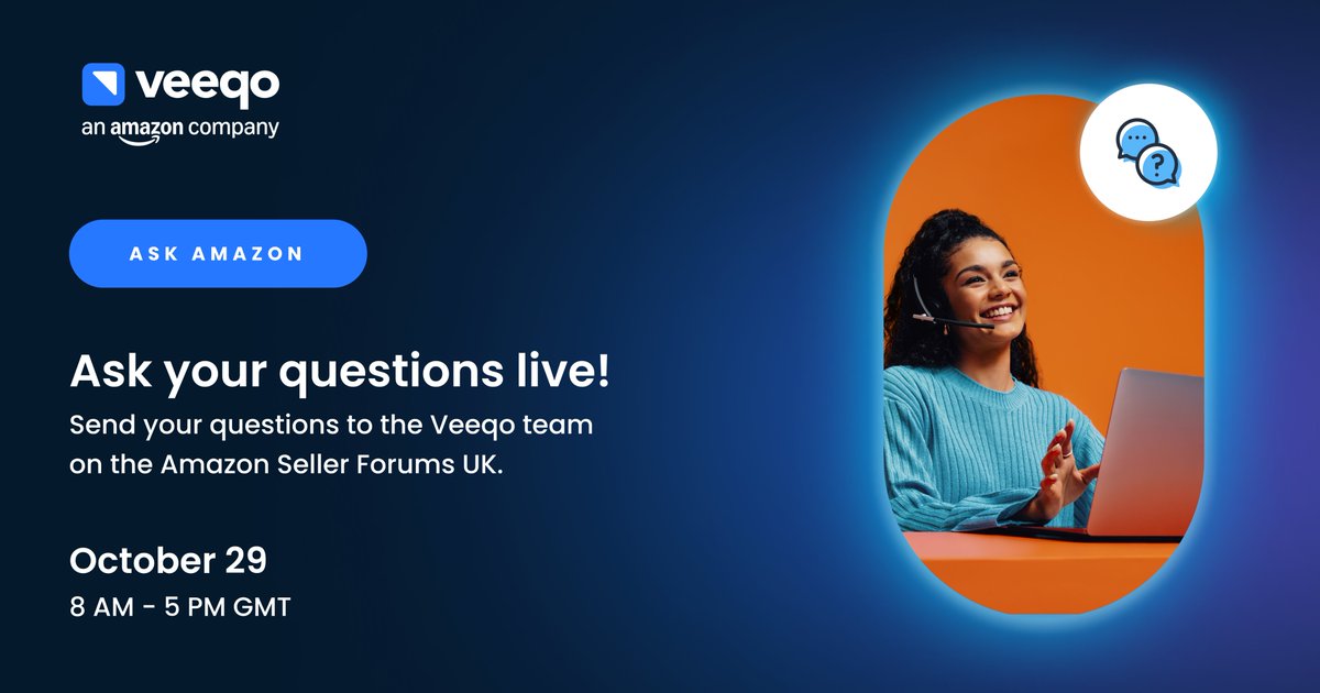 Veeqo (@veeqo) on Twitter photo Have questions about Veeqo? Ask them during our live event TOMORROW, October 29 on the Amazon Seller Forums UK!
#AskAmazon #Veeqo
<a href="/amznsellerhelp/">Amazon Seller Help</a>
sellercentral.amazon.co.uk/seller-forums/… Have questions about Veeqo? Ask them during our live event TOMORROW, October 29 on the Amazon Seller Forums UK!
#AskAmazon #Veeqo
<a href="/amznsellerhelp/">Amazon Seller Help</a>
sellercentral.amazon.co.uk/seller-forums/…