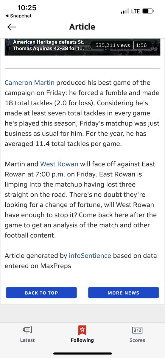 I had  a good against concord, with a good team win 42-0 I ended off with 18 tackles 2 Tfls and one force fumble