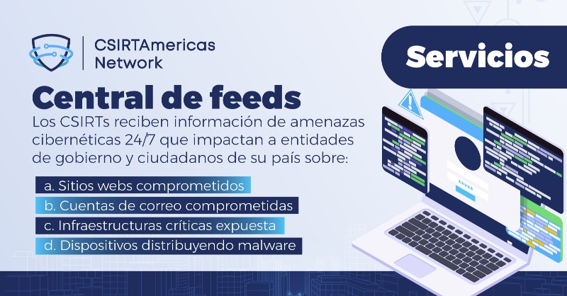 OEA_Cyber's tweet photo. ¿Cómo comparte información la comunidad de #CSIRTAmericas sobre eventos y amenazas de ciberseguridad?
Servicios 24/7:
🗨️ Chat:Info general y novedades
📧 Lista:Avisos críticos y apoyo
📢 Feeds:Alertas de ataques y vulnerabilidades
🔁 MISP:Análisis de malware para defensa conjunta
