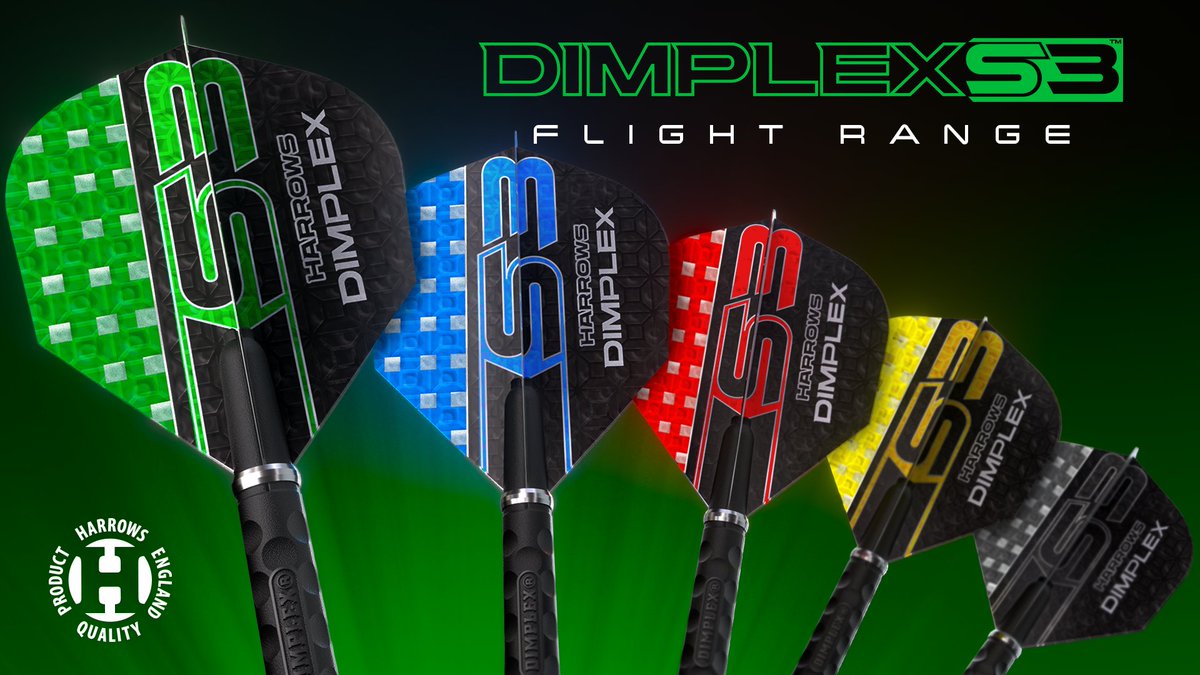 HarrowsDarts's tweet image. The Dimplex S3 flights are the newest addition to our much loved Dimplex flight range. They are Number 6 shape and printed on our premium 100 micron material

These are available in 5 colours: Red, Green, Blue, Yellow and Smokey.

Find out more - harrowsdarts.com/collections/20……