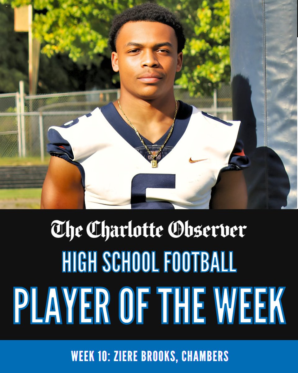 charlottepreps's tweet photo. Chambers High School's Ziere Brooks rather un-patiently waited his turn to play. But now the senior running back is having a big season and he's the Week 10 Charlotte Observer player of the week.

His inspiring story is at the link below

https://t.co/WnK6IShArS https://t.co/53PrASo8iT