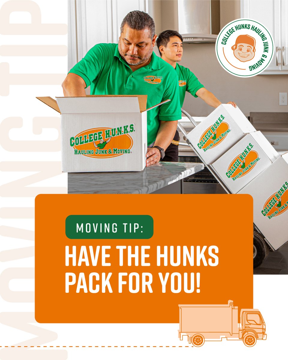 CollegeHunks's tweet image. Did you know that our HUNKS also can do your packing? Save time and stress, and let us handle the details so you can focus on what's next!

#PackingTip #MovingTip #MovingHacks #CollegeHUNKS