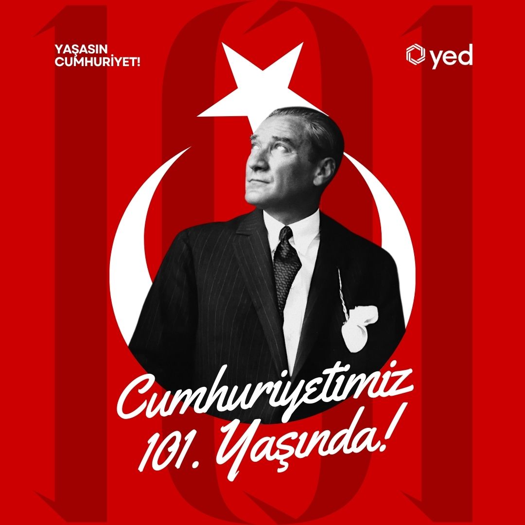 Cumhuriyetimizin 101. yılı kutlu olsun! 🇹🇷 Atatürk ve silah arkadaşlarının azmiyle kurulan Cumhuriyet, bağımsızlığın ve özgürlüğün simgesi olmaya devam ediyor. Geleceğe umut ve birlikle, nice yüzyıllara… Yaşasın Cumhuriyet! #29Ekim #CumhuriyetBayramı