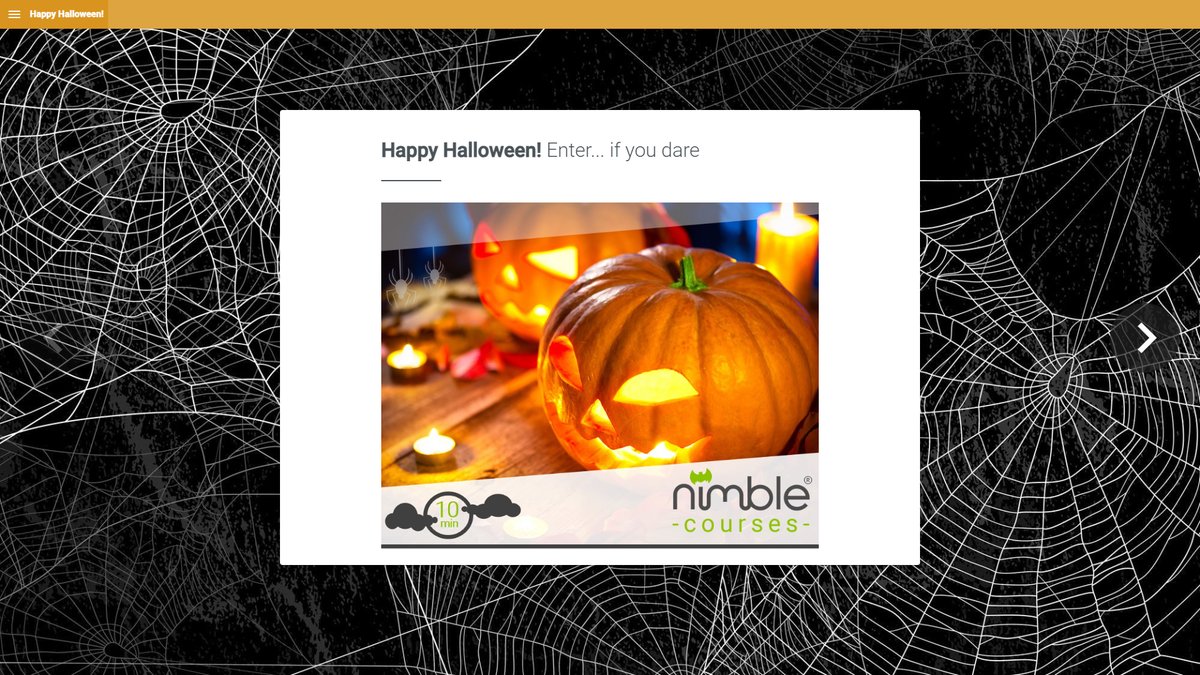 🎃BOO! Looking for something to lift your spirits as we enter the spooky season? We've just the treat for you! Our learning design team have conjured up a free 10-minute creepy corker for your teams to enjoy. 👀🧛‍♂️
🕸️Hit that link 👇&amp; give it a ghoul! 👻
nimble-elearning.com/halloween