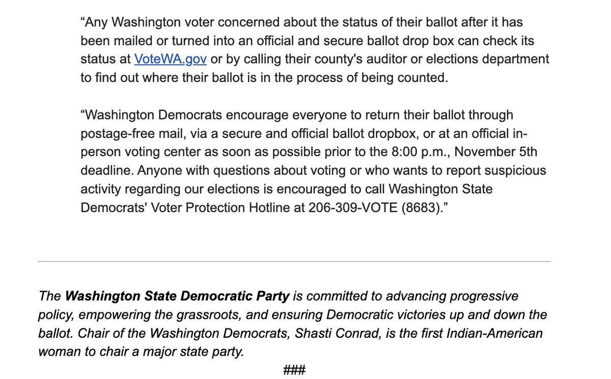 WA Democratic Chair .<a href="/ShastiConrad/">Shasti Conrad</a> released the following statement regarding the reported Vancouver ballot tampering: