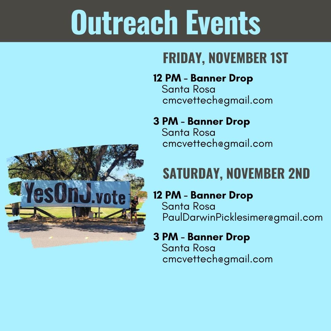Here are some of the upcoming events for this week. You can reach out to the organizer whose email is listed by the event for any questions. More details for each event can also be found at YesOnJ.vote/calendar!

#YesOnJ #StopFactoryFarming #ProtectAnimals #SonomaCounty