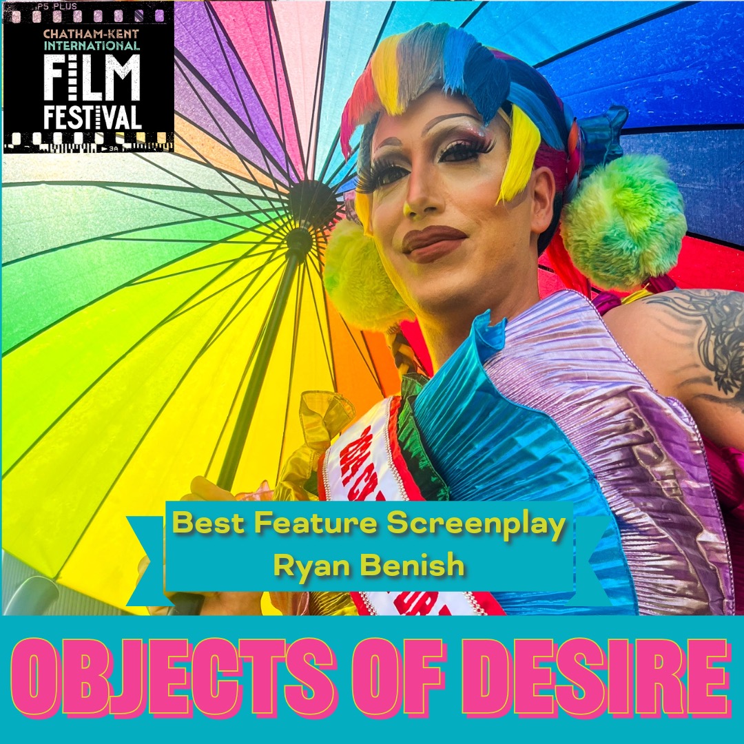 BenishFilms's tweet image. 🏆 We WON Best Screenplay! *"Objects of Desire"* took the prize at the Chatham-Kent Film Fest! 💄 Ryan Benish (aka Chloe Kerrigan) brought all the sass &amp;amp; sparkle to this story of a diva finding realness. Huge thanks to our Chatham-Kent &amp;amp; LGBTQ+ fam for making this dream werk! 💋