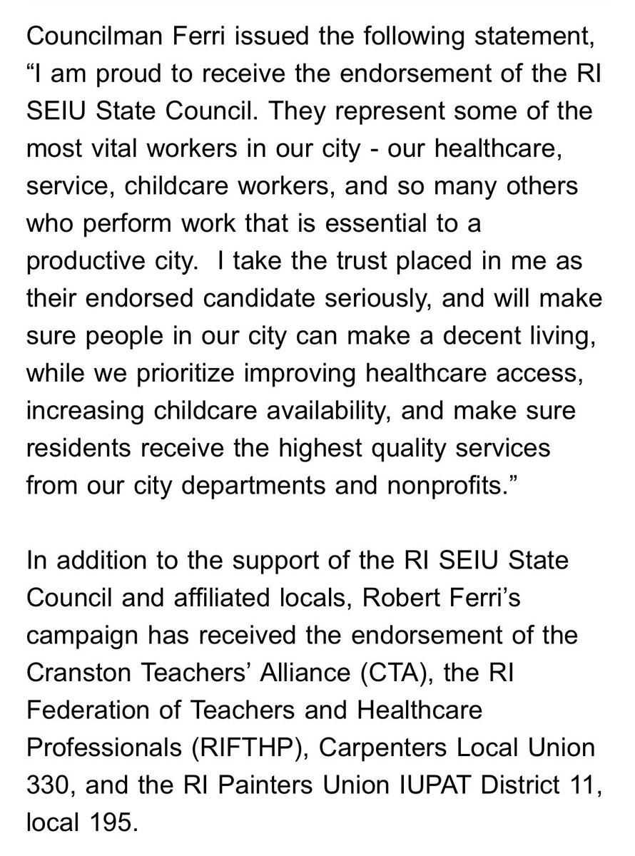.<a href="/ferri4cranston/">Robert Ferri for Mayor for Cranston</a> endorsed by <a href="/RISEIUCouncil/">SEIU Rhode Island</a>