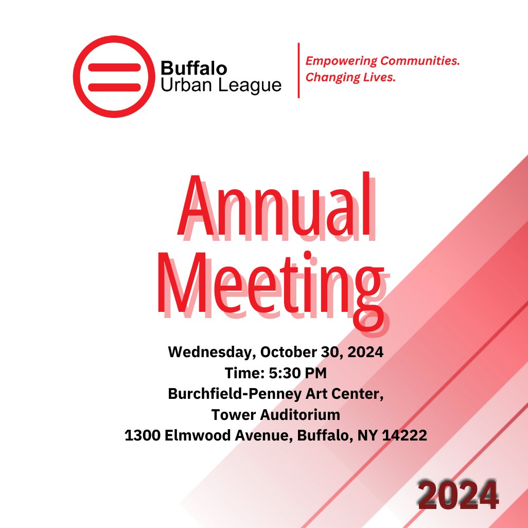 Join us for the Buffalo Urban League Annual Membership Meeting!

We’re excited to come together with our community to reflect on our achievements and look ahead to the future!

Don’t miss it! Register Here: buffalourbanleague.org/events

#BuffaloUrbanLeague #CollectiveStrength