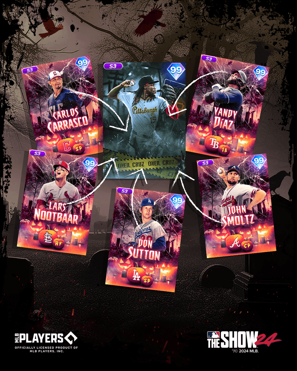 MLBTheShow's tweet image. 🎃 Treat yourself to our Spooky Collection! 👻

Collect all 5️⃣ players from the #Halloweek Pack to summon Spooky Series Oneil Cruz to your frightful roster!

Available today at noon PT. 

#MLBTheShow
