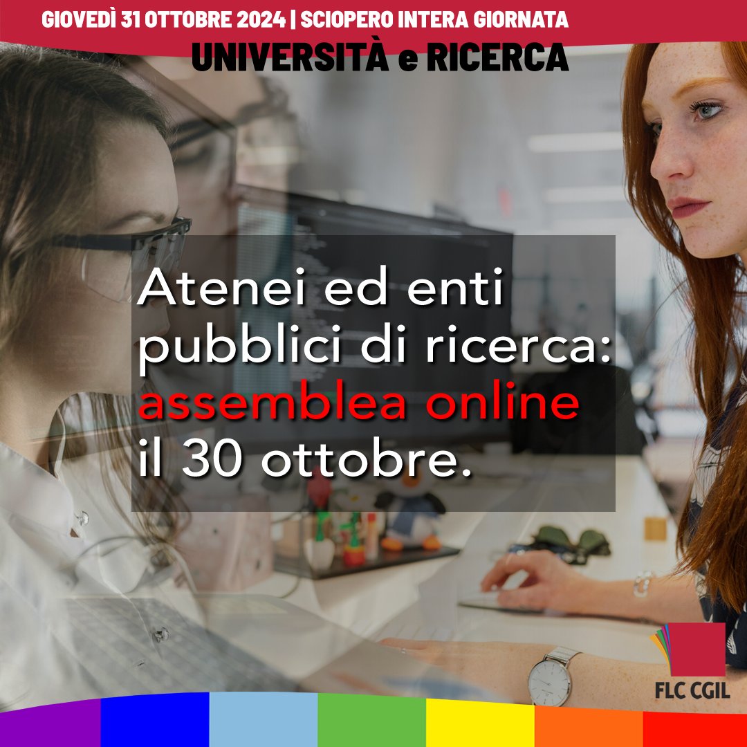 🟥 Verso lo #sciopero di giovedì #31ottobre.
💻 Assemblea nazionale online di #UNIVERSITÀ e #RICERCA il 30 ottobre dalle ore 10.
Info per partecipare al link 👇 flcgil.it/@3970867