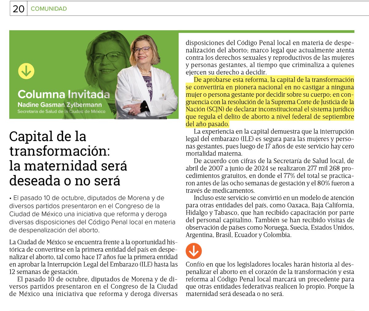 nadgasman's tweet photo. Estamos ante un proceso histórico: la CDMX podría ser pionera una vez más al refrendar el derecho de las mujeres y personas gestantes de elegir sobre su cuerpo con una nueva reforma. Hoy más que nunca la maternidad será deseada o no será💚

Les comparto mi columna en @Excelsior https://t.co/O5csdQtWxK