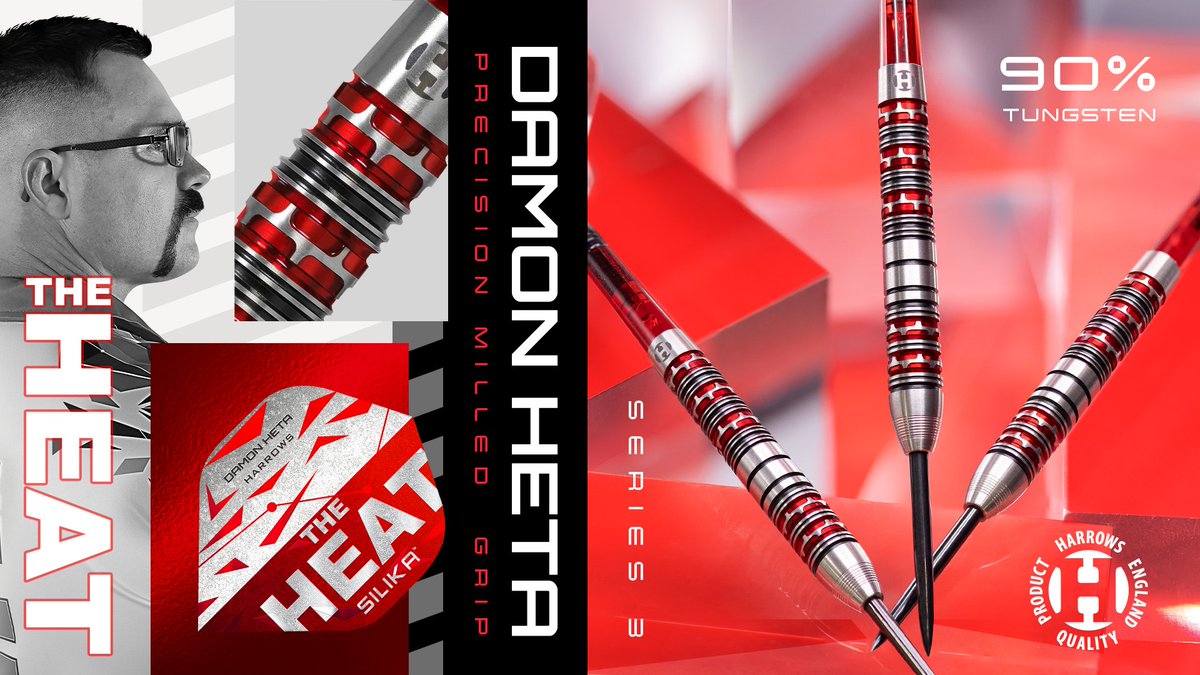 HarrowsDarts's tweet image. Australia's Number 1 and PDC star Damon 'The Heat' Heta's Series 3 darts are the product of a meticulous R&amp;amp;D process with Damon and the design team at Harrows HQ.

Keeping his signature front-loaded barrel profile, Damon's new darts features a new flexed milling sequence…