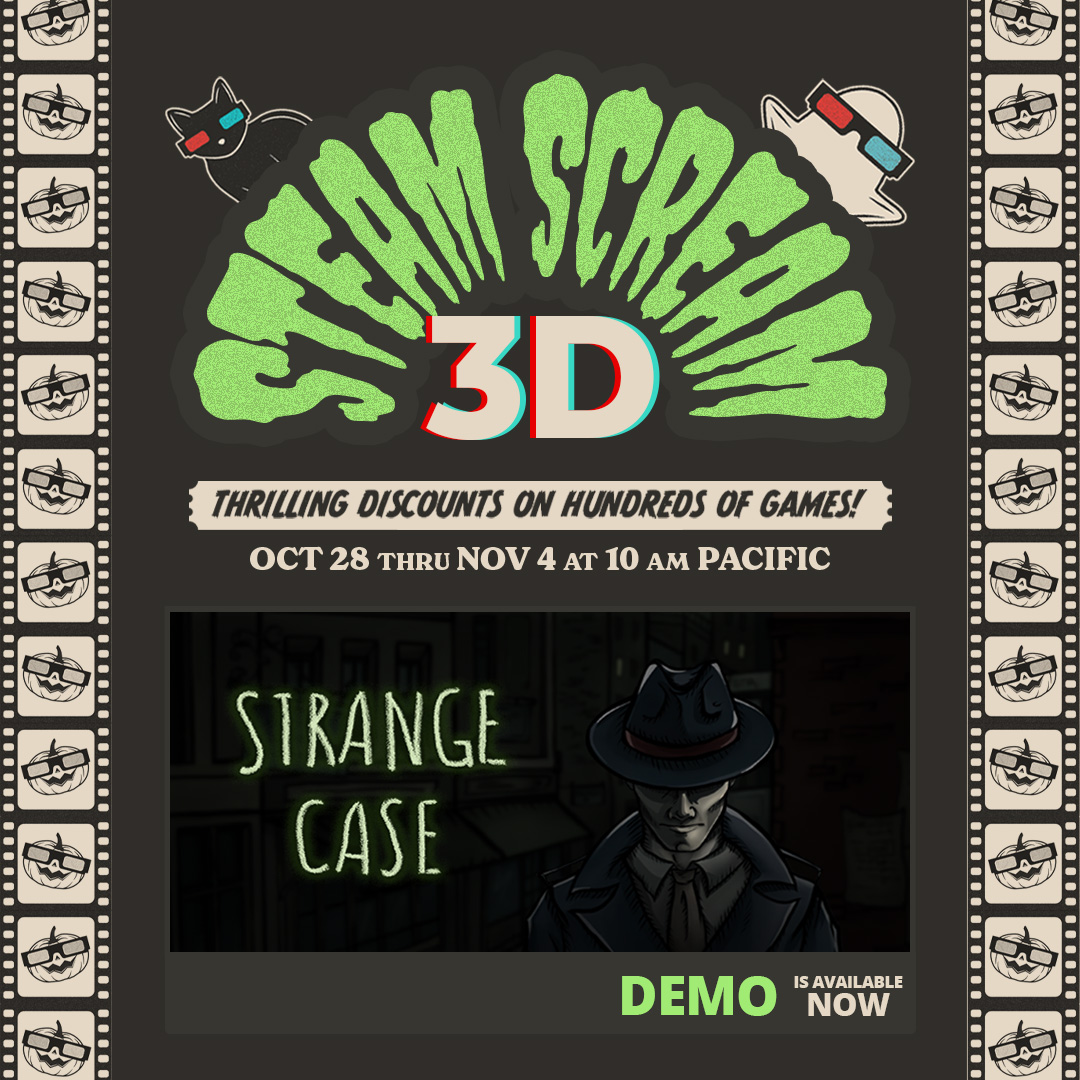 labeledman's tweet photo. Strange Case Demo is now participating in Steam Scream Fest! Navigate through chilling narratives and solve intricate puzzles in this atmospheric adventure! Play the demo and add it to your wishlist! https://t.co/yEhTej8DEX #strangecase #SteamScream #indiegame #gamedev #escape https://t.co/QJtljynnZl