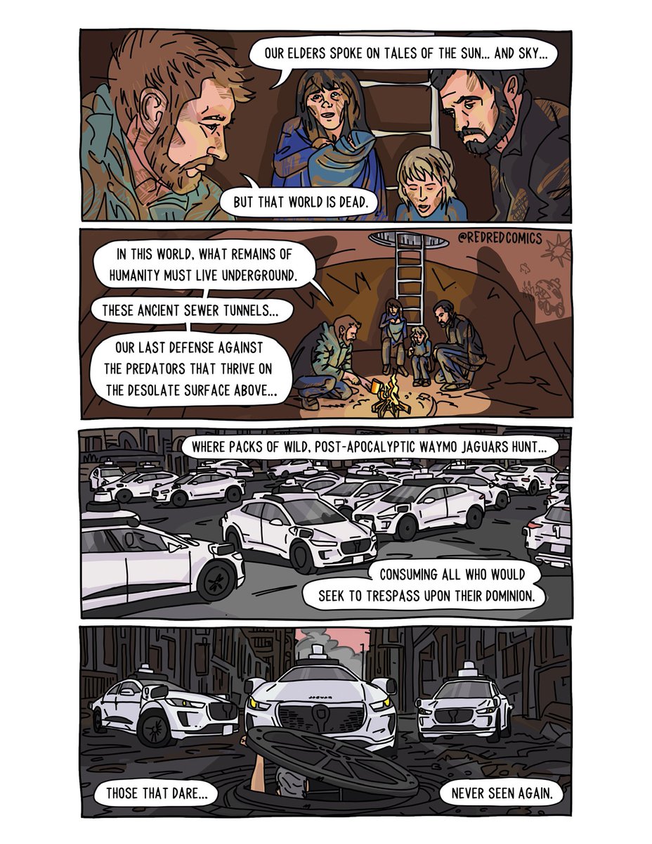 “Post Apocalyptic Jaguars” Our elders spoke on tales of the sun… and sky… #comic #illustration #waymo #redredcomics