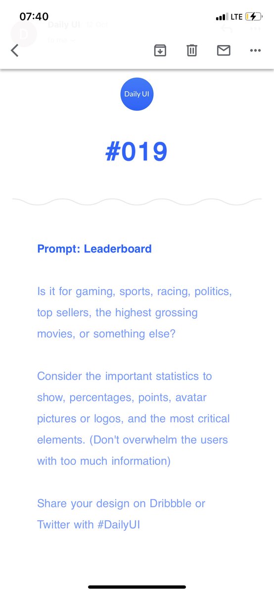 OlawunmiAisha's tweet photo. The prompt for day 19 of my daily UI design says to design a leaderboard and here’s what I came up with 🤗
First slide is the prompt and the second one is the design.
#DailyUI #DailyUI019 https://t.co/oRTLhm3xis