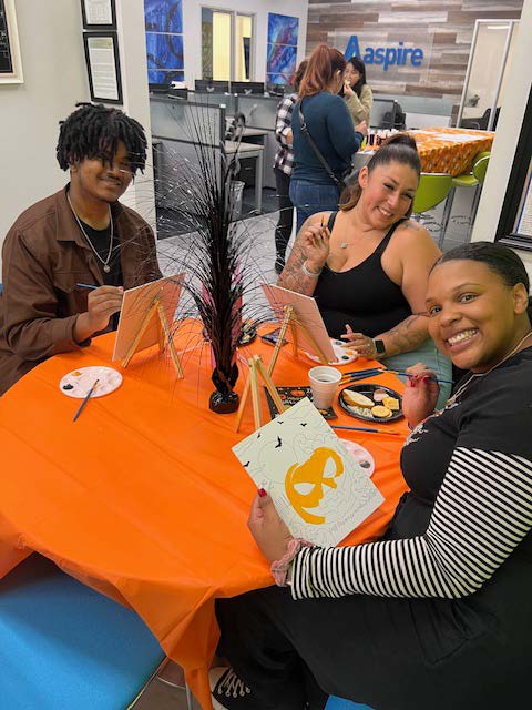 aspiregeneral's tweet photo. Each month, Aspire’s Rancho Cucamonga office plans an employee activity, and October called for a Halloween-themed paint night! Employees flexed their creative muscles on these supremely spooky canvases while sharing snacks and refreshments. 
#Paint #PaintNight #Halloween https://t.co/oIhXWHdJji