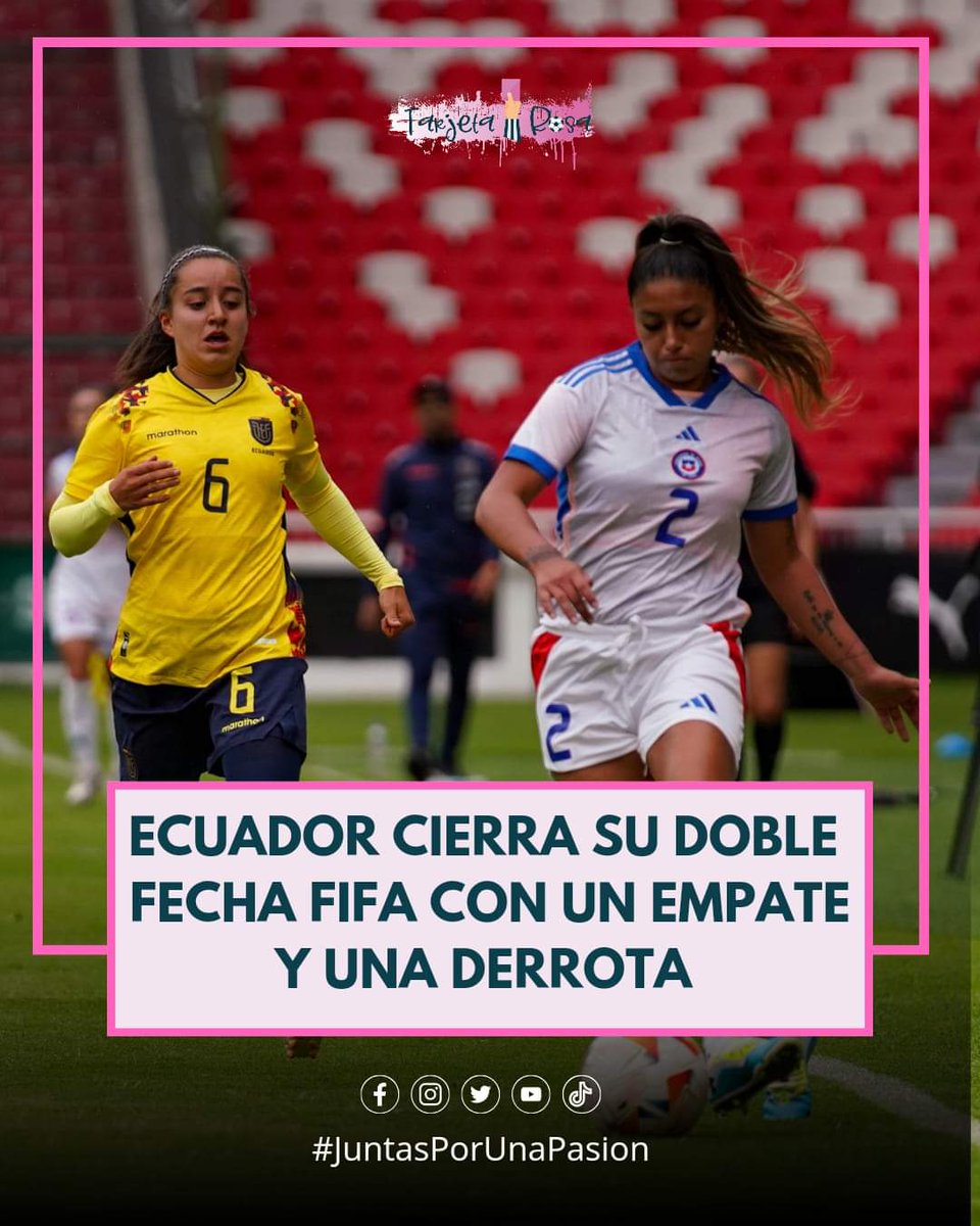 #LaTri🇪🇨 

⚽️🇪🇨 Ecuador no pudo ante Chile en el segundo partido amistoso y perdió 1-2 en la fecha FIFA de octubre que se jugó en el Rodrigo Paz Delgado. 

En su primer cotejo La Tri dirigida por Andrés Usme, empató y ahora finaliza con una derrota.

#JuntasPorUnaPasión⚽🏃🏽‍♀️