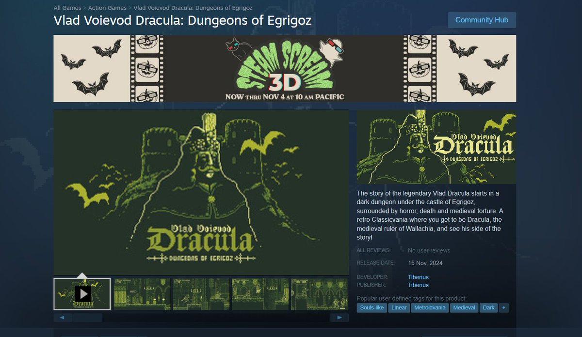 #SteamScream #steamscreamfest 
Vlad Voievod Dracula: Dungeons of Egrigoz
store.steampowered.com/app/2984080/Vl…

#steamscream #Dracula #Castlevania #Metroidvania #indiegame