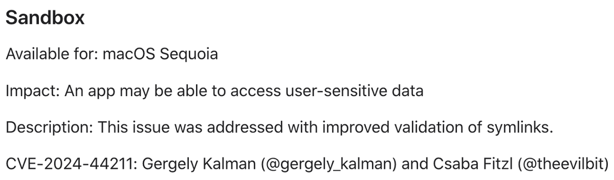 🍎🐛 macOS 15.1 is out, update your Macs. Some of the bugs regarding diskarbitrationd and storagekitd which were patched are not in the advisory...