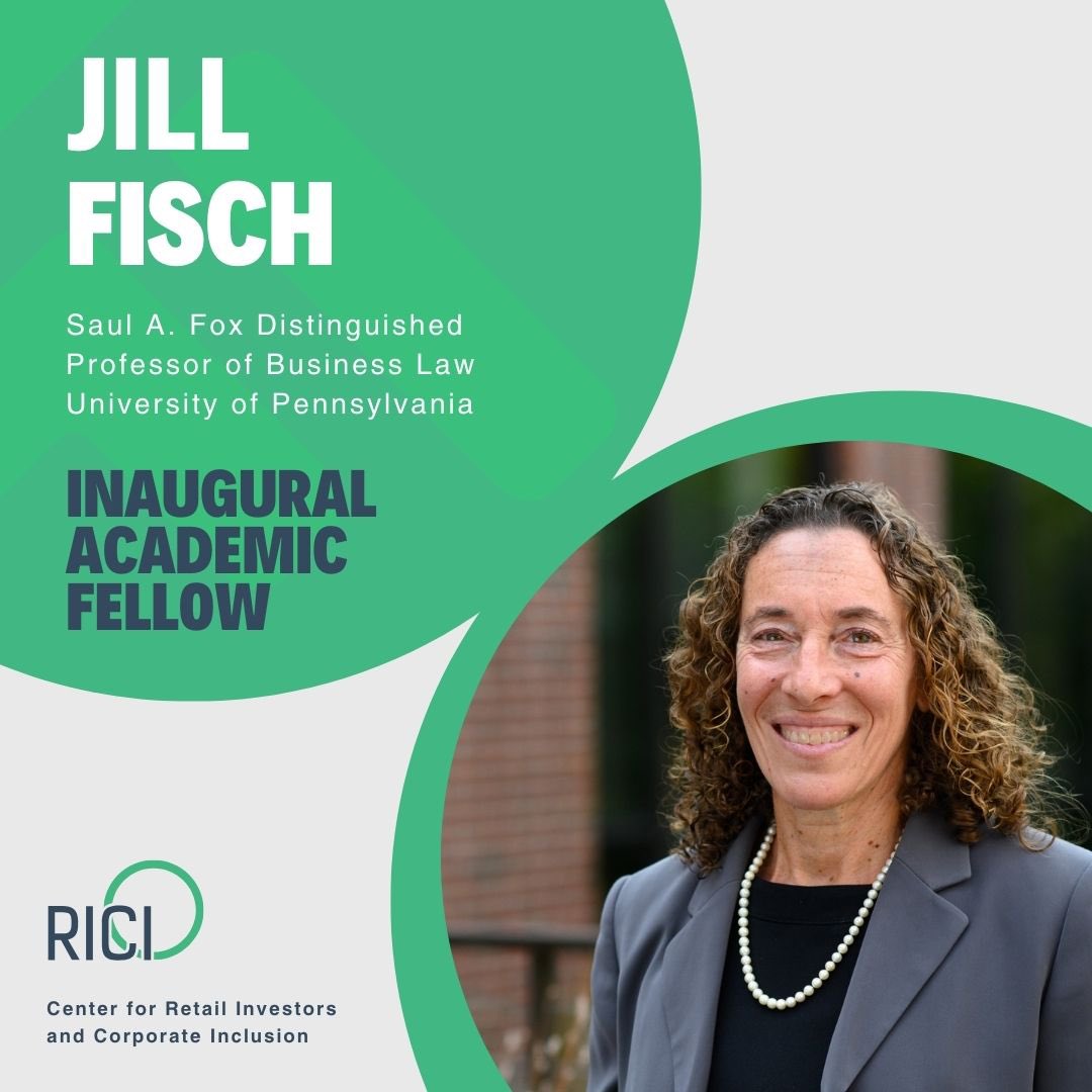 Center for Retail Investors & Corporate Inclusion (@ricicenter) on Twitter photo The RICI Center is delighted to have Professor Jill Fisch of the <a href="/pennlaw/">University of Pennsylvania Carey Law School</a> as an Inaugural Academic Fellow (IAF). This week Professor Fisch will present at <a href="/LSEnews/">LSE</a>, along with Co-Founder and Director <a href="/ProfSautter/">Christina Sautter</a> and IAF Professor Eva Micheler. IAF Dean David Kershaw will chair The RICI Center is delighted to have Professor Jill Fisch of the <a href="/pennlaw/">University of Pennsylvania Carey Law School</a> as an Inaugural Academic Fellow (IAF). This week Professor Fisch will present at <a href="/LSEnews/">LSE</a>, along with Co-Founder and Director <a href="/ProfSautter/">Christina Sautter</a> and IAF Professor Eva Micheler. IAF Dean David Kershaw will chair