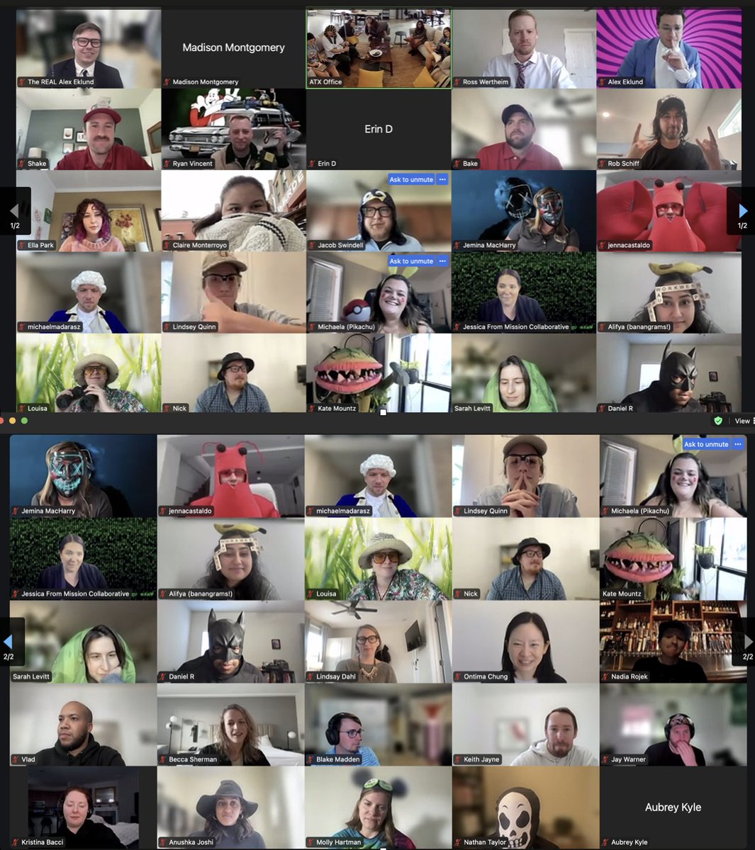 Another successful Costume Contest for <a href="/workweekinc/">Workweek 🤝</a>. 

The winner was Audrey II from Little Shop of Horrors. 

For the last 3 years, we have had incredible participation and I feel lucky to work with people who know how to have fun and work their asses off, all in a day's work.