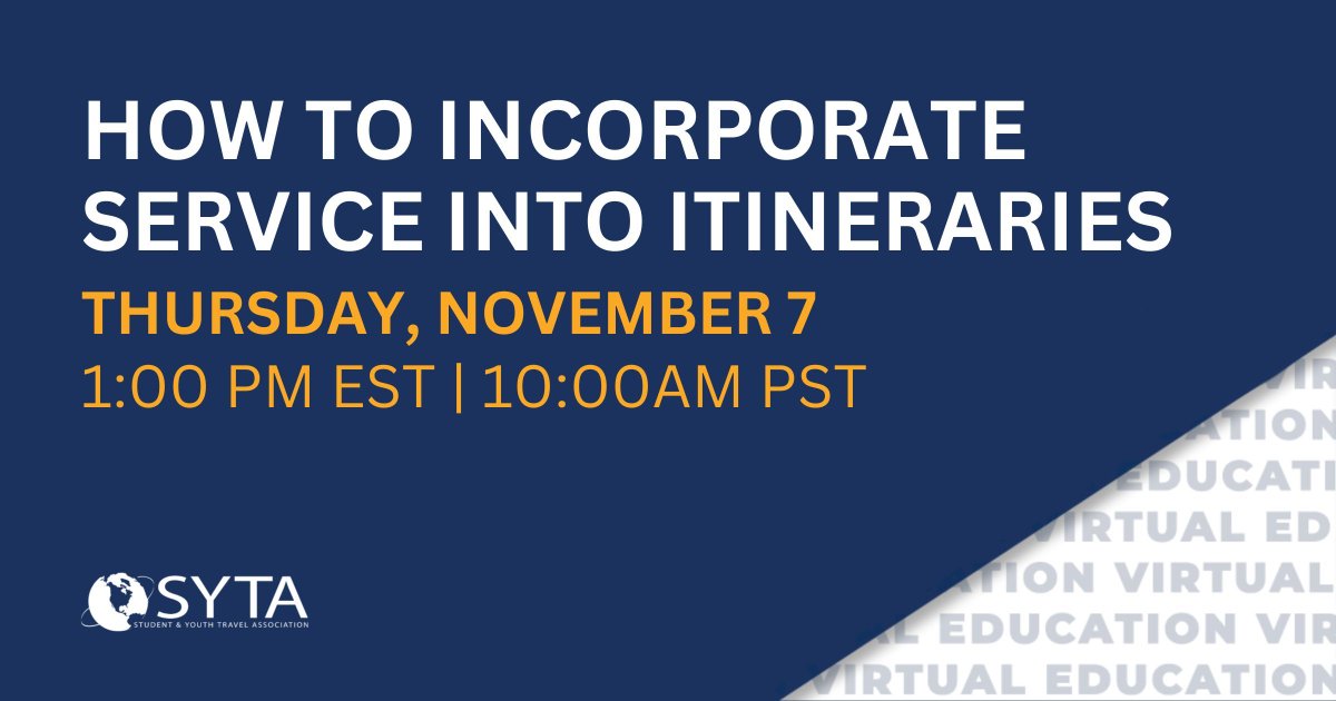 This session will provide practical strategies for integrating volunteerism and service-learning into student itineraries, creating trips that foster personal growth and community impact. Join us! syta.zoom.us/meeting/regist… #Webinar #Volunteer