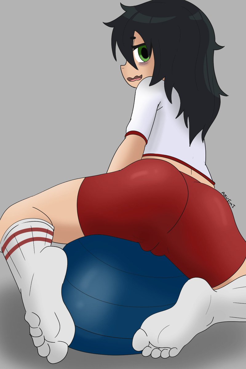 azureemmi's tweet photo. I'm still on a gym kick, so here's Tomoko working up a sweat with a yoga ball! #Watamote https://t.co/bwVjyktETy